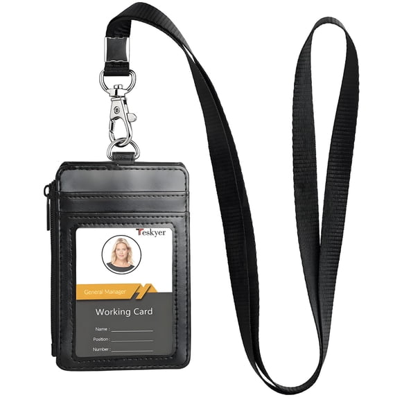 Porta Credenciales y Billetera de Cuero Teskyer con Cordón - Negro