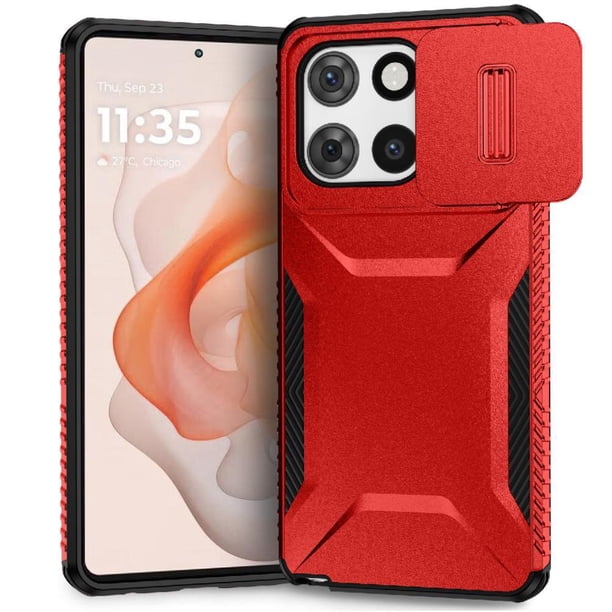 Funda Resistente para Motorola Moto G Stylus 2025 con Tapa Deslizante y Protección Militar Rojo