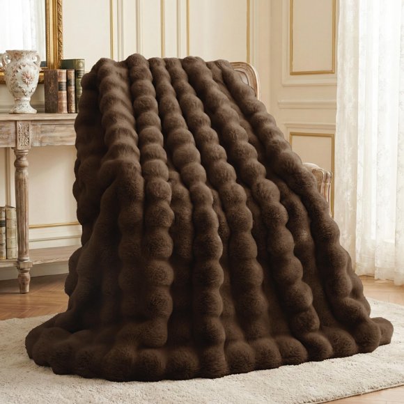 Manta L'AGRATY de Piel Sintética de Conejo 127x152 cm Marrón Cacao