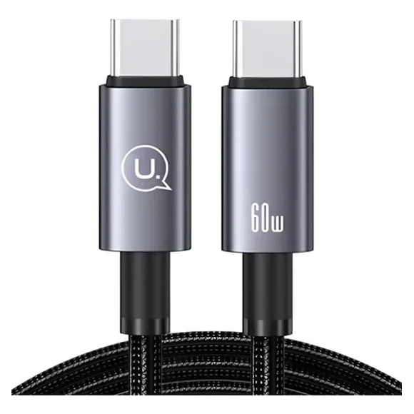 Cable Usb C A Usb Tipo C 60w Corto 25cm Para iPhone Samsung Trenzado Usams Sj678 Negro