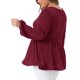thumbnail image 3 of Agnes Orinda Blusas de Talla Grande para Mujeres Cuello Redondo Manga Larga Top de Punto Peplum 3X Vino Rojo, 3 of 6