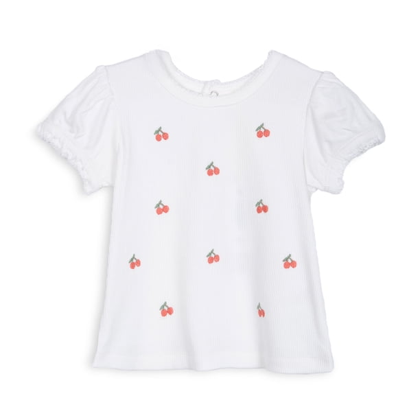 Polera Bebé Niña Manga Corta Globo Cerezas Blanco Pillin