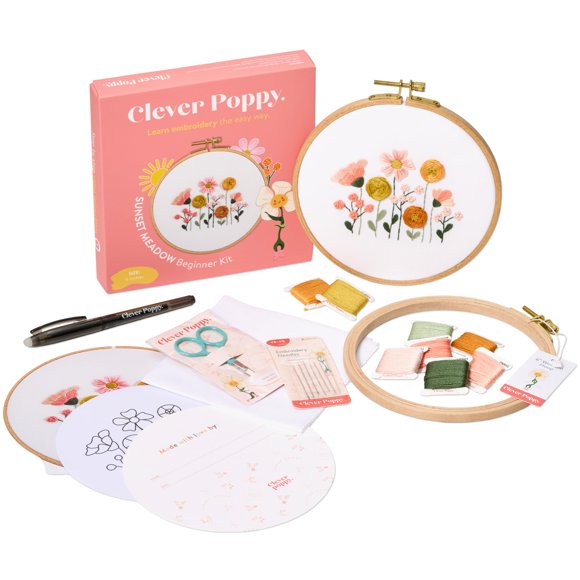 Kit de Bordado Clever Poppy para Principiantes Sunset Meadow