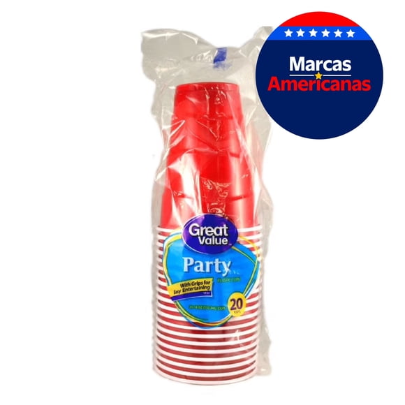 Set de 20 vasos plásticos rojo 500cc, 1 un, 20 Un
