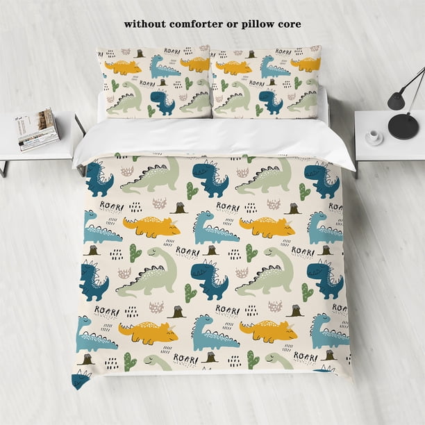 90gsm cartoon dinosaur bed three piece set, soft and skin friendly, 2 pillowcases+1 down duvet cover, children's room