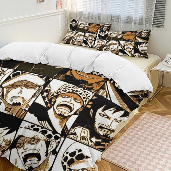 Trafalgar Law Bed Duvet Cover Funny Anime Cartoon Bedding Sets Lightweight 3 Piece Comforter Sets