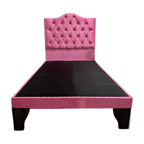 Cama 1,5 Plazas Ovalado, Incluye Base + Respaldo Rosa