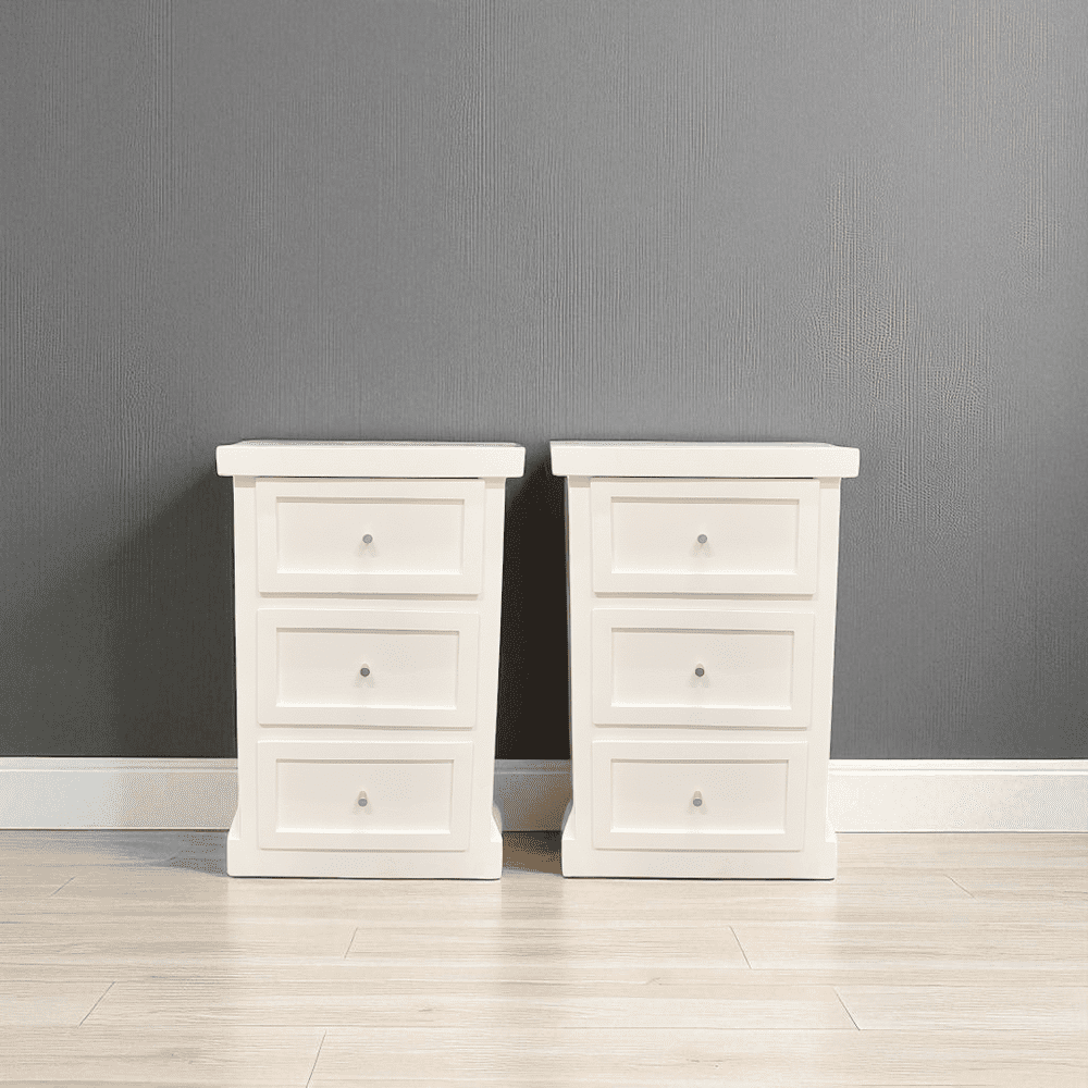 Arca Muebles - Par De Velador De Madera 3 Cajones 45x40x70 Color Blanco
