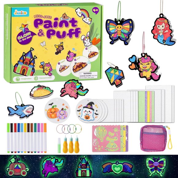JMMICO 81 PCS 3D Art Paint Puff Set, Mess-Free Crafts for Kids