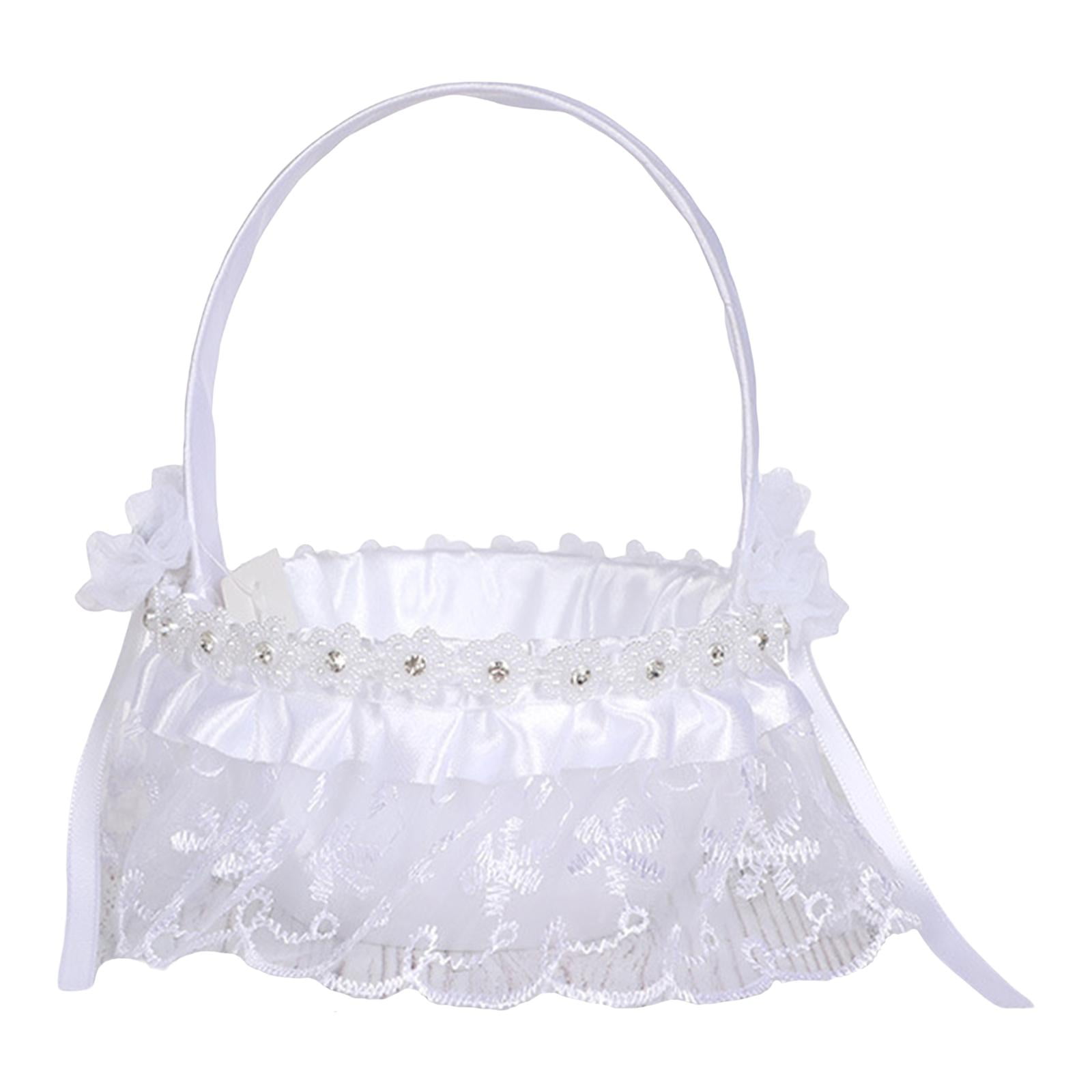 Magideal - Cesta De Flores De Cesta De Boda Fariy De Marfil Con Asa Cesta De Niña De Flores Blancas Para Compromiso Nupcial Suministros De Boda Decoración Estilo F