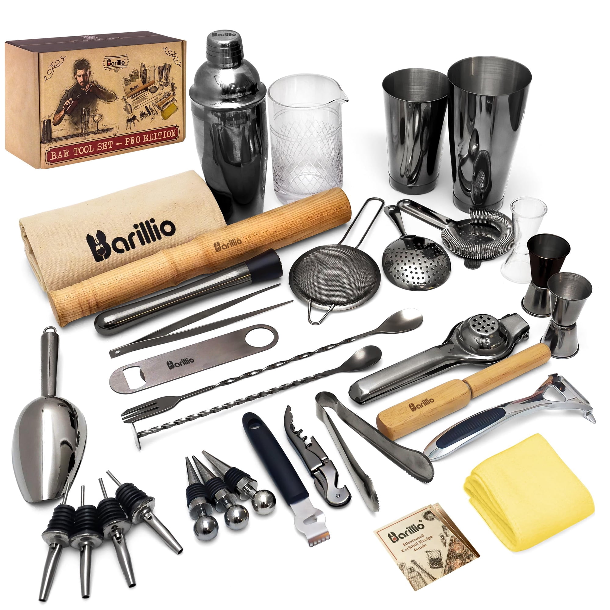 Juego De Herramientas De Bar Barillio Pro Edition, Acero Inoxidable Negro, 32 Piezas