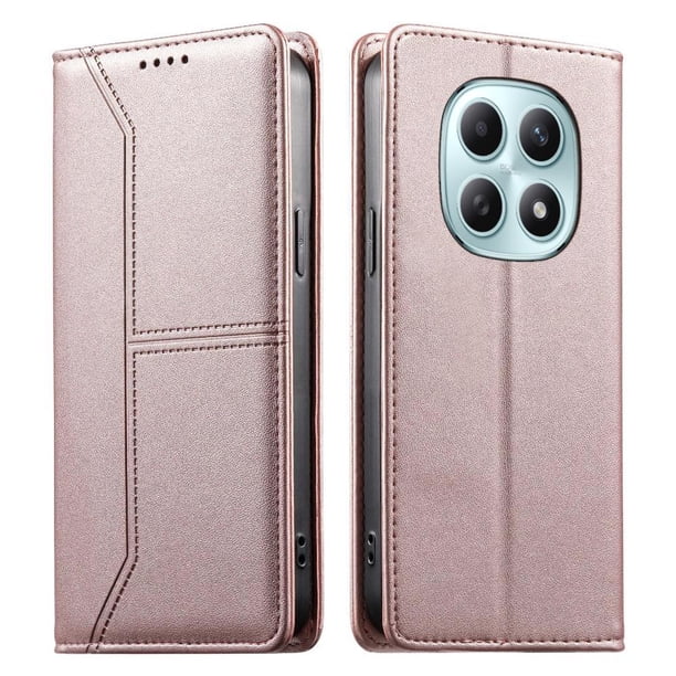 Funda tipo cartera con bloqueo RFID para Xiaomi POCO M8 5G cubierta magnética de cuero con tapa y soporte Rosa