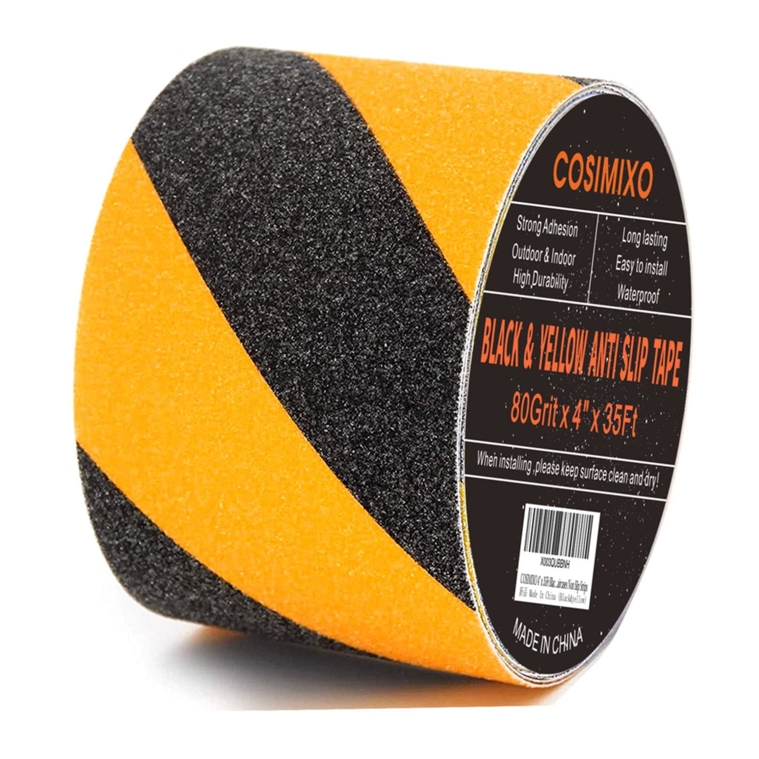 Cinta Antideslizante Cosimixo 4 X 10,67 M, Negra Y Amarilla, Impermeable