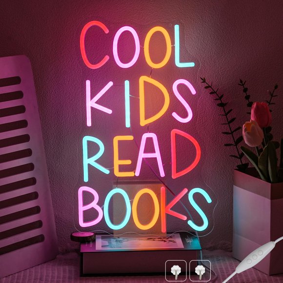 Letrero de neón CHANNEON 42 × 27 cm “Los niños geniales leen libros” LED