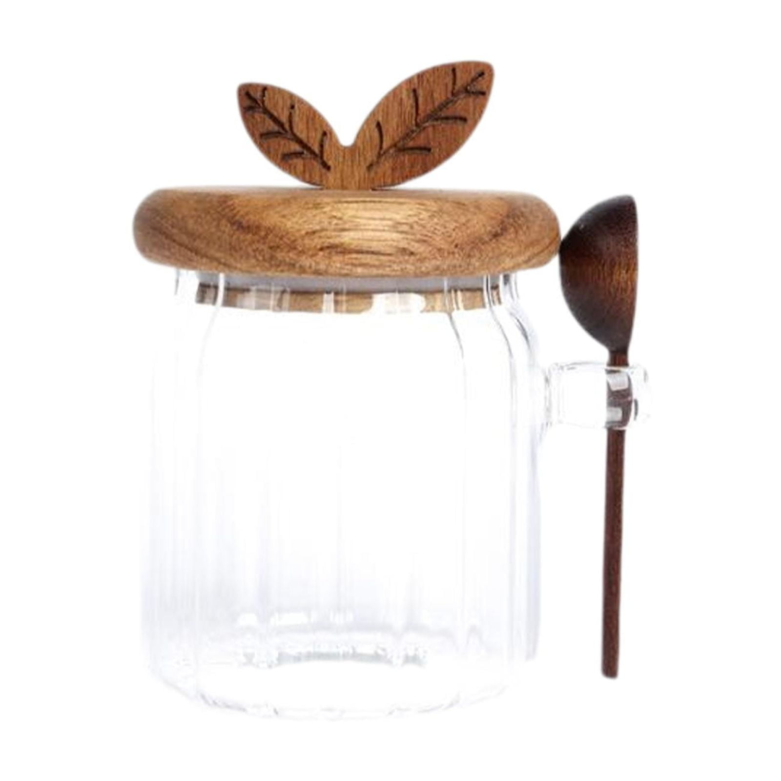 Magideal - Frasco De Vidrio Con Tapa Y Cuchara De Jarra Transparente Tarro De Té Jar De Especias Recipiente De Café Recipiente De Café Para Azúcar De Té De Caram 500 Ml
