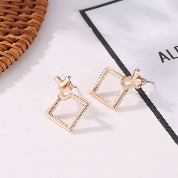Stylish Hollow Rhombus Stud Earrings - Golden/Silvery Zinc Alloy Jewelry for Daily Wear and Gift Giving