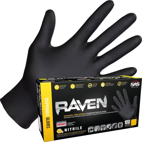 Guantes desechables SAS Safety Raven Nitrile 7mil Large 100