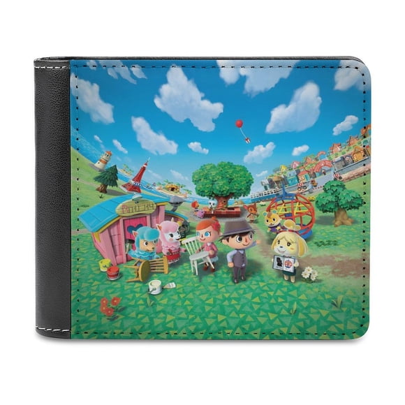 Animal Crossing Cartera de Cuero PU para Hombres, Tarjetero Bifold Delgado, Cartera Minimalista de Cuero Sintético Suave