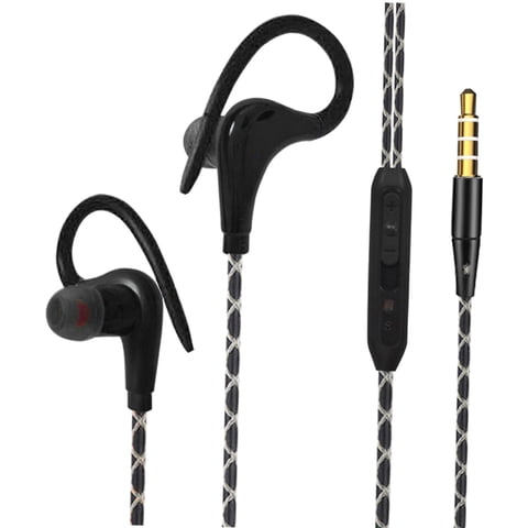 Bothyi - Auriculares Deportivos Con Cable, Conector De 3,5 Mm Con Gancho Para La Oreja Para Correr, Gimnasio, Negro