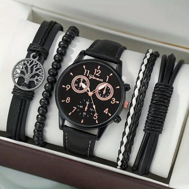 3pcs/set Men's Casual Analog Watch And Classic Bracelets Set (1 Watch+2 Bracelets)