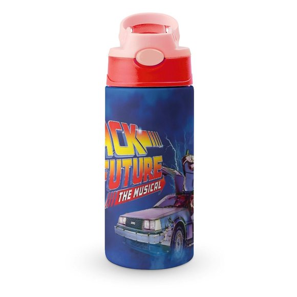 Volver al futuroBotella de Agua con Tapa Pop Top de Un Toque, Acero Inoxidable, a Prueba de Fugas, para Deportes, Botella Infantil rosa 12 oz