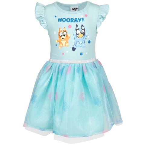 Vestido Bluey Bingo Para Niñas Pequeñas De 6 A 6 Veces Con Mangas Onduladas