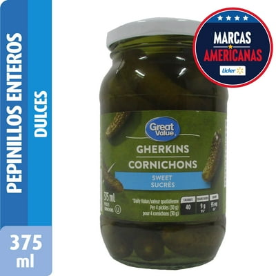 Pepinillos Enteros Dulces Frasco Drenado 200 G - Neto 413 G Great Value