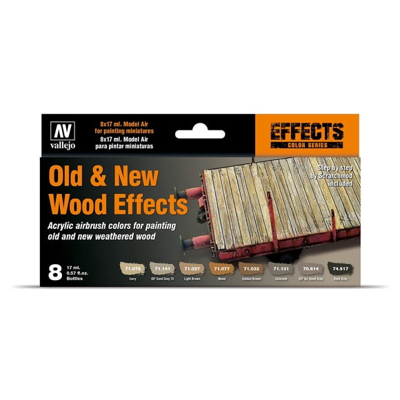Paint Vallejo Old and New Wood Affects, 17 ml, juego de 8 colores