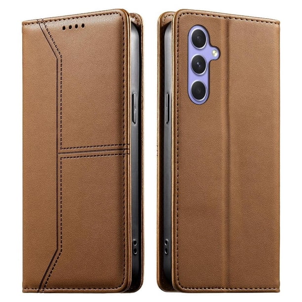 Funda tipo cartera con bloqueo RFID para Samsung Galaxy A55 cubierta magnética de cuero con tapa y soporte Marrón