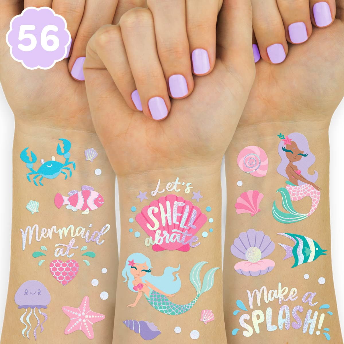 Tatuajes Temporales Xo, Fetti Sirena Bajo El Mar Para Niños