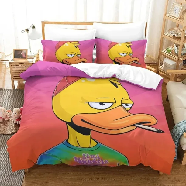 v2676 Bed Sheets Anime Quackity Duck Bedding Set Boys Girls Twin Queen Size Duvet Cover Pillowcase Bed Boys Adult Fashion Home Textileextile 3-Piece Bedding Set (1 Duvet Cover + 2 Pillow Shams) Bed Sh