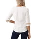 thumbnail image 3 of INSPIRE CHIC Estilo Blusas de Mujer Mangas 3/4 Cuello en V Casual Color Contrastante con Encaje Talla XL Blanco, 3 of 5