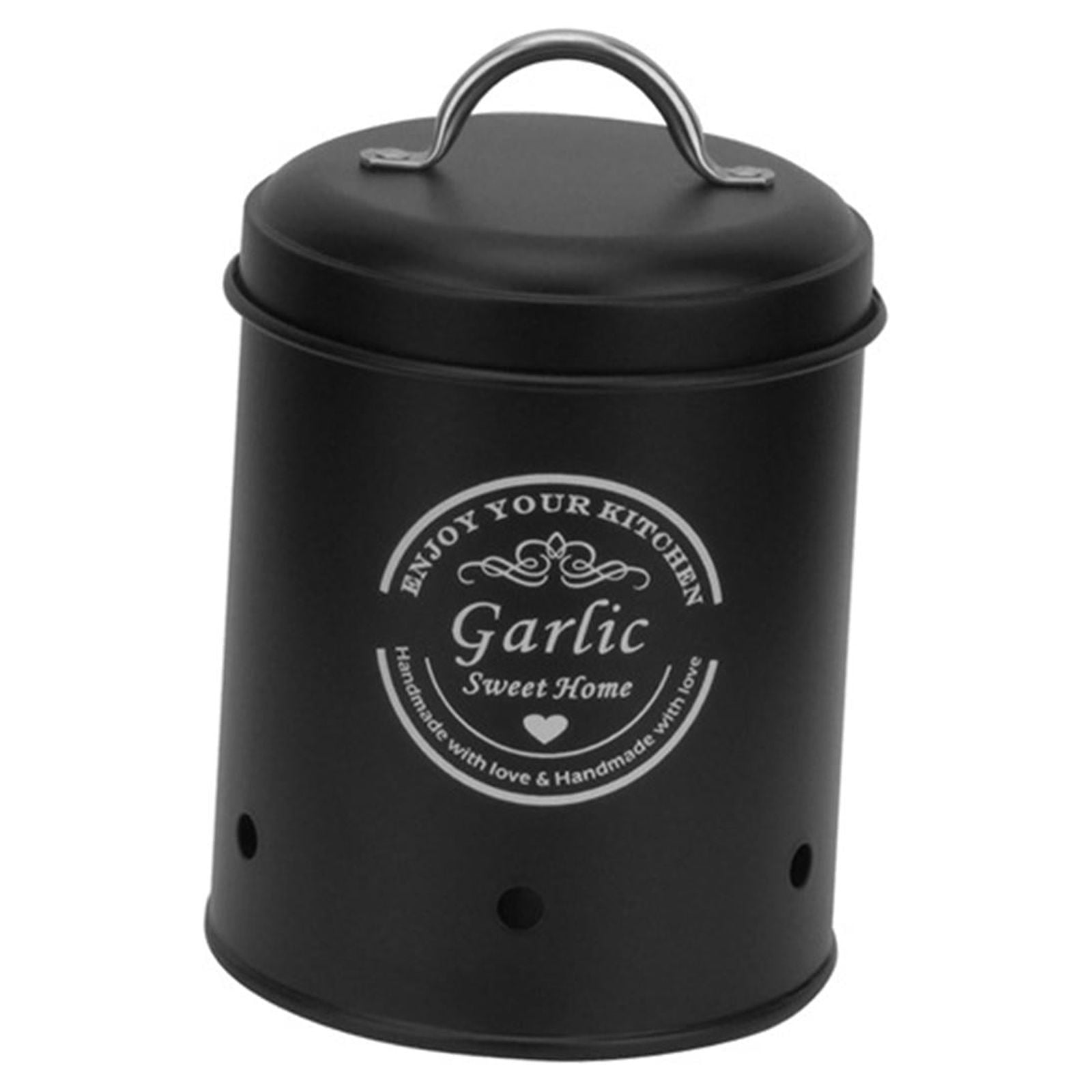 Magideal - Recipiente De Almacenamiento De Cocina Latas De Almacenamiento De Verduras De Cocina Ollas De Hierro Rústico Con Tapa Hermética Recipiente De Almacena Pequeño Negro