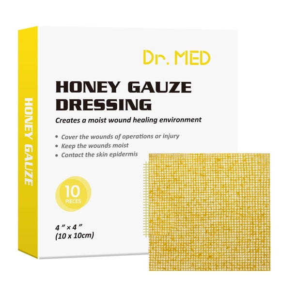 Aderezo de gasa con forma de miel Dr. Med, 10 unidades/caja de 4 x 4 cm, para curar heridas