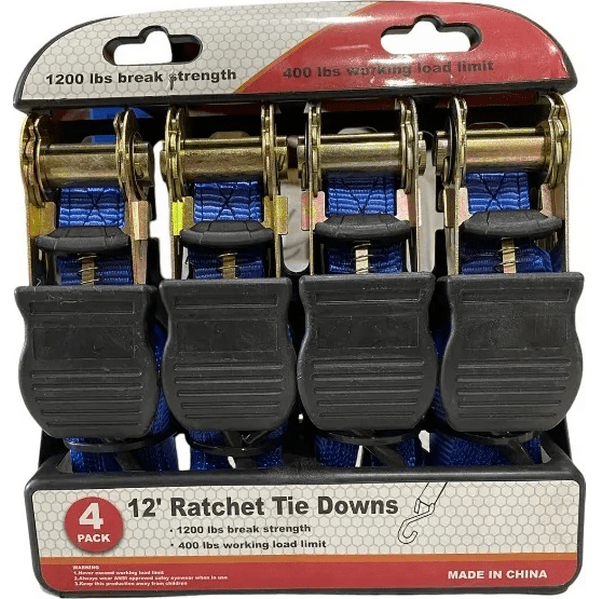 Genérico - 4 Eslingas De Amarre Ratchet Reata 550kg 12 Pulgadas