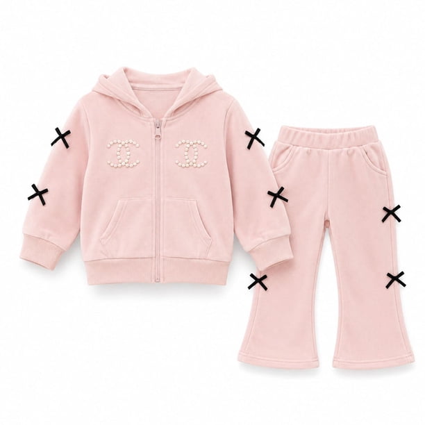 Conjunto De Buzo Pata Ancha + Poleron Manga Larga Forradito Para Niñas Otoño Invierno