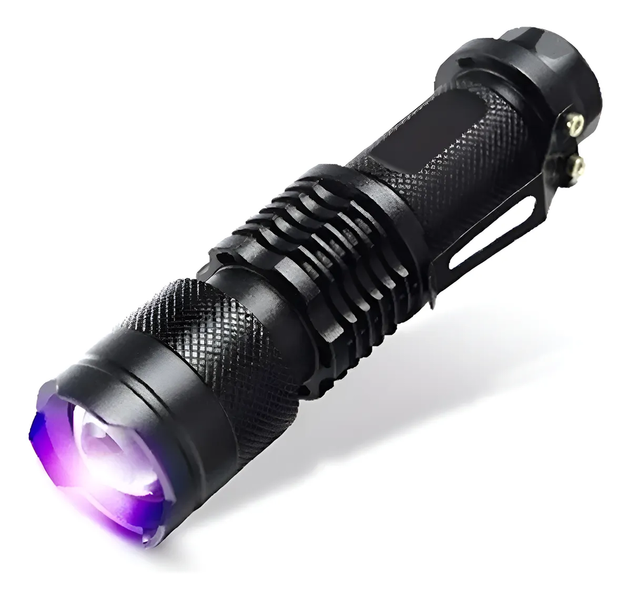 Genérico - Linterna Uv Ultravioleta Led , Con Zoom, Usa Pilla Aa, Metal Violeta Negro