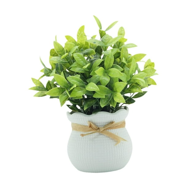 Pequeñas plantas falsas, plantas artificiales en macetas, mesa decorativa, centro de mesa, adorno de escritorio, plantas de imitación para alféizares Blanco