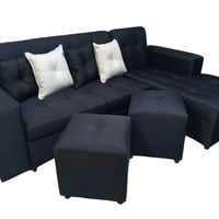 Nevi Express - Sofa Seccional L 3 Cuerpos + 2 Puff Negro