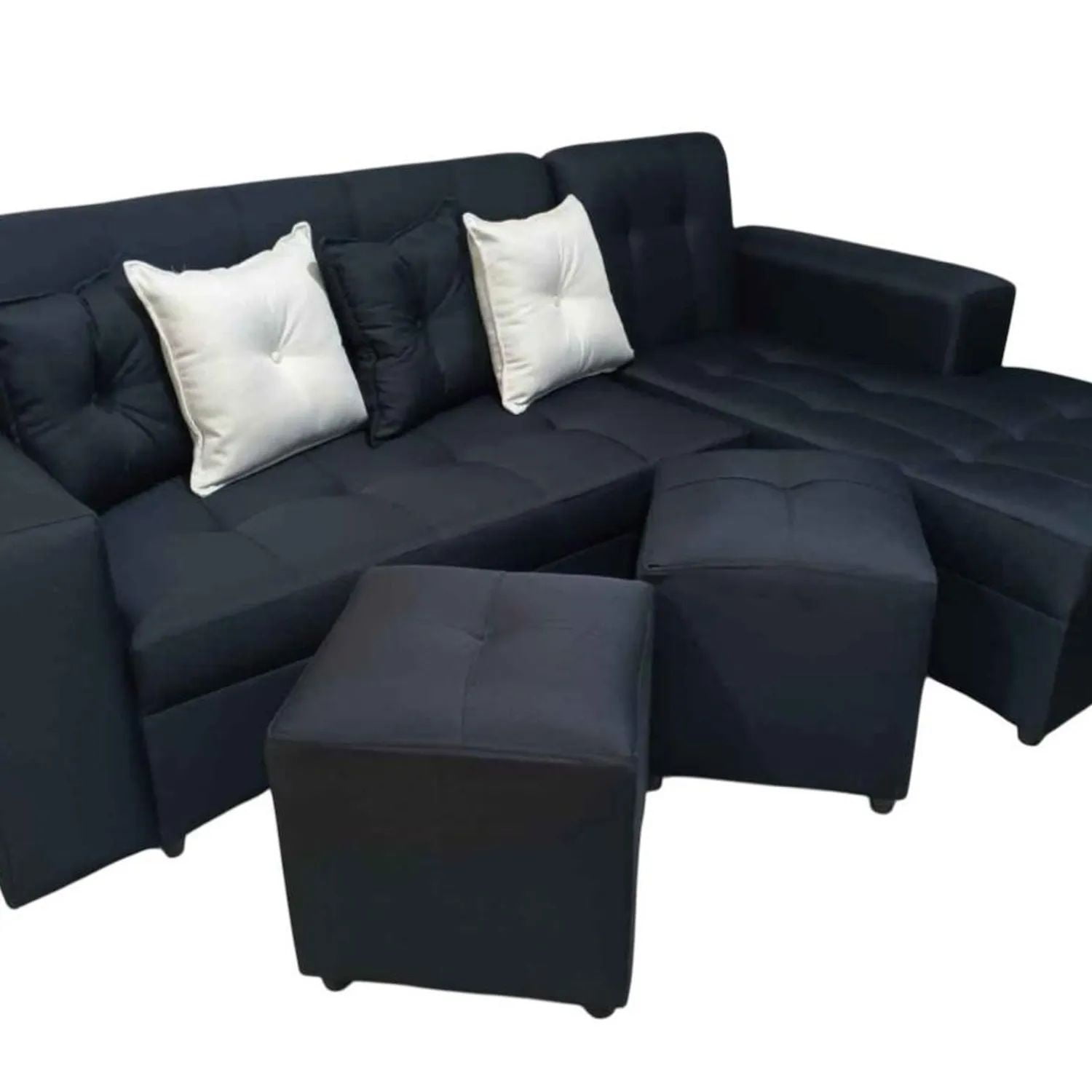 Nevi Express - Sofa Seccional L 3 Cuerpos + 2 Puff Negro