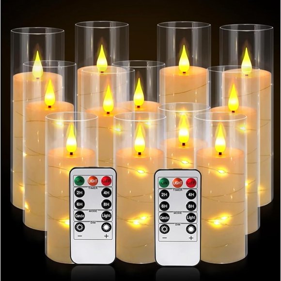 Velas LED Aamdkcyu Pack de 12 en Color Marfil con Efecto Parpadeante y Control Remoto