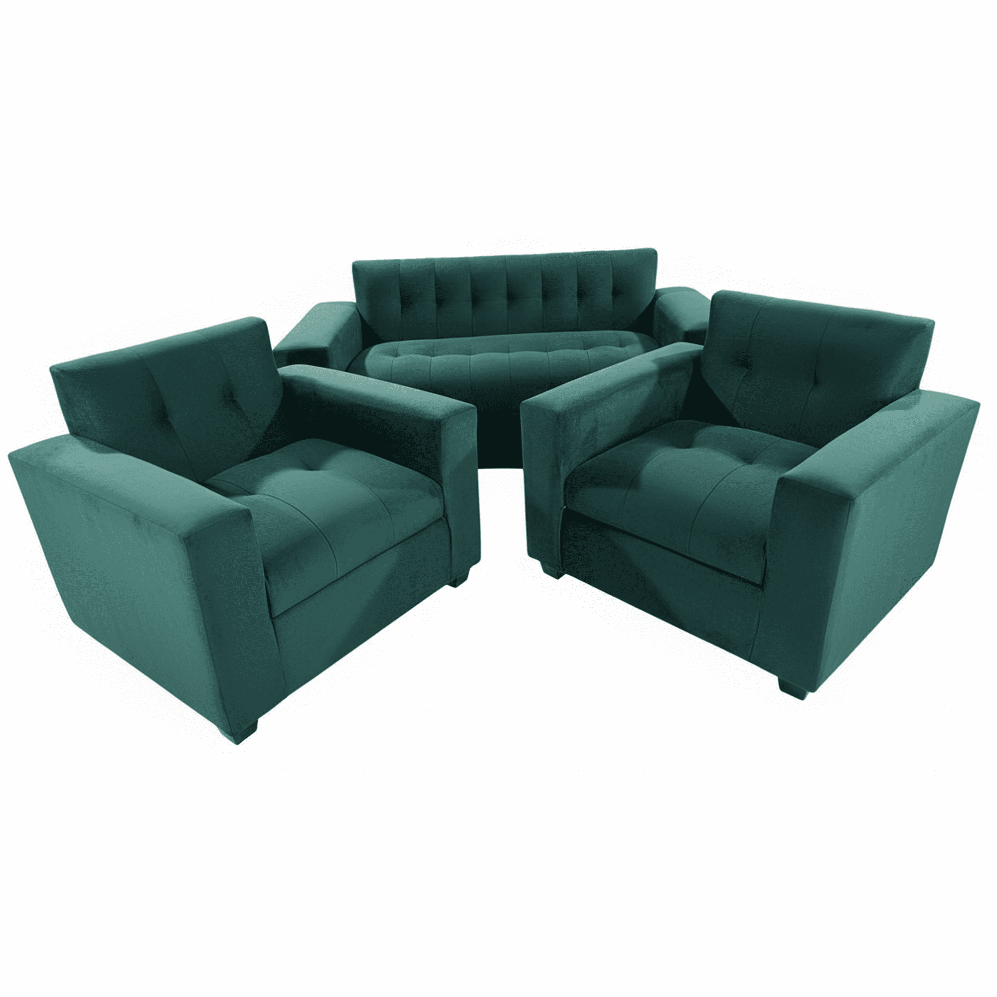 Muebles New - Juego De Living Tres Cuerpos Verde Felpa