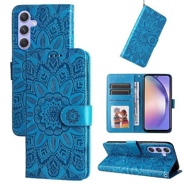 Funda tipo cartera FOXDOCK para Samsung Galaxy M54 5G , diseño girasol en relieve, cuero PU, cierre magnético, soporte y tarjetero
