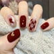 thumbnail image 3 of 24 Pcs Jelly Red Chess Fake Nails, With Glitter Decor, Pressed On Fake Nail Artificial Finger Nail For Women & Girls, Wedding Prepare Stuffs, With 1 Jelly Glue 1 Polishing Strip, 3 of 3