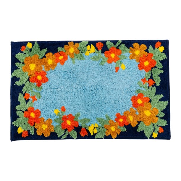 REGALWOVEN Alfombra de baño moderna impresa, alfombra de baño ultra suave y absorbente, alfombra de ducha de felpa de microfibra antideslizante azul 32" x 20"