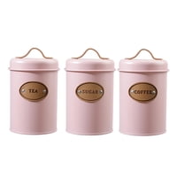 Magideal - Juego De Recipientes De Cocina Multiusos De 3 Uds Para Café Y Tapa De Té De Azúcar 501-800Ml Tarro De Almacenamiento De Hierro Galvanizado Recubierto Rosa