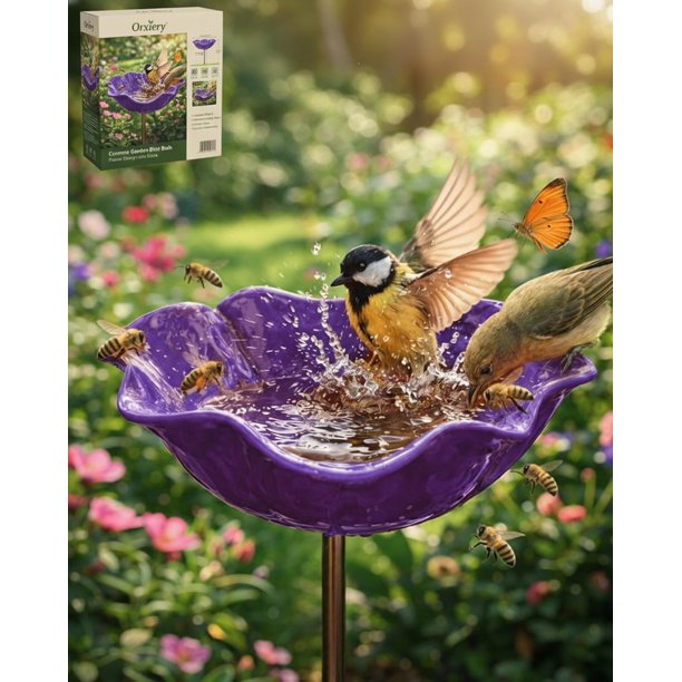 Estaca jardín flor metal hecha mano con baño abejas decoración exterior regalo polinizadores