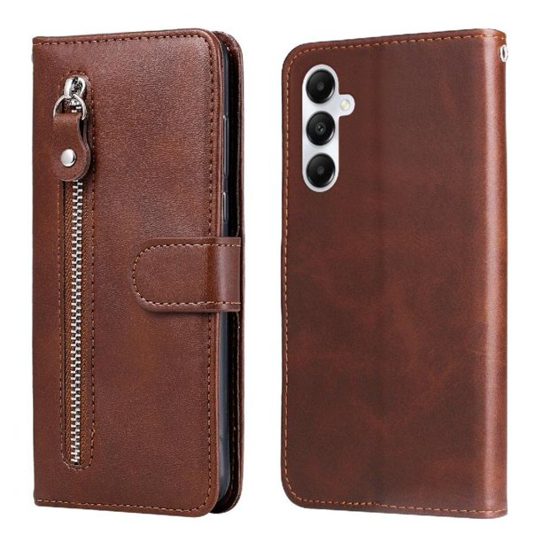 Funda tipo cartera para Samsung Galaxy A05s con bolsillo con cremallera y ranuras para tarjetas – Función de soporte Marrón