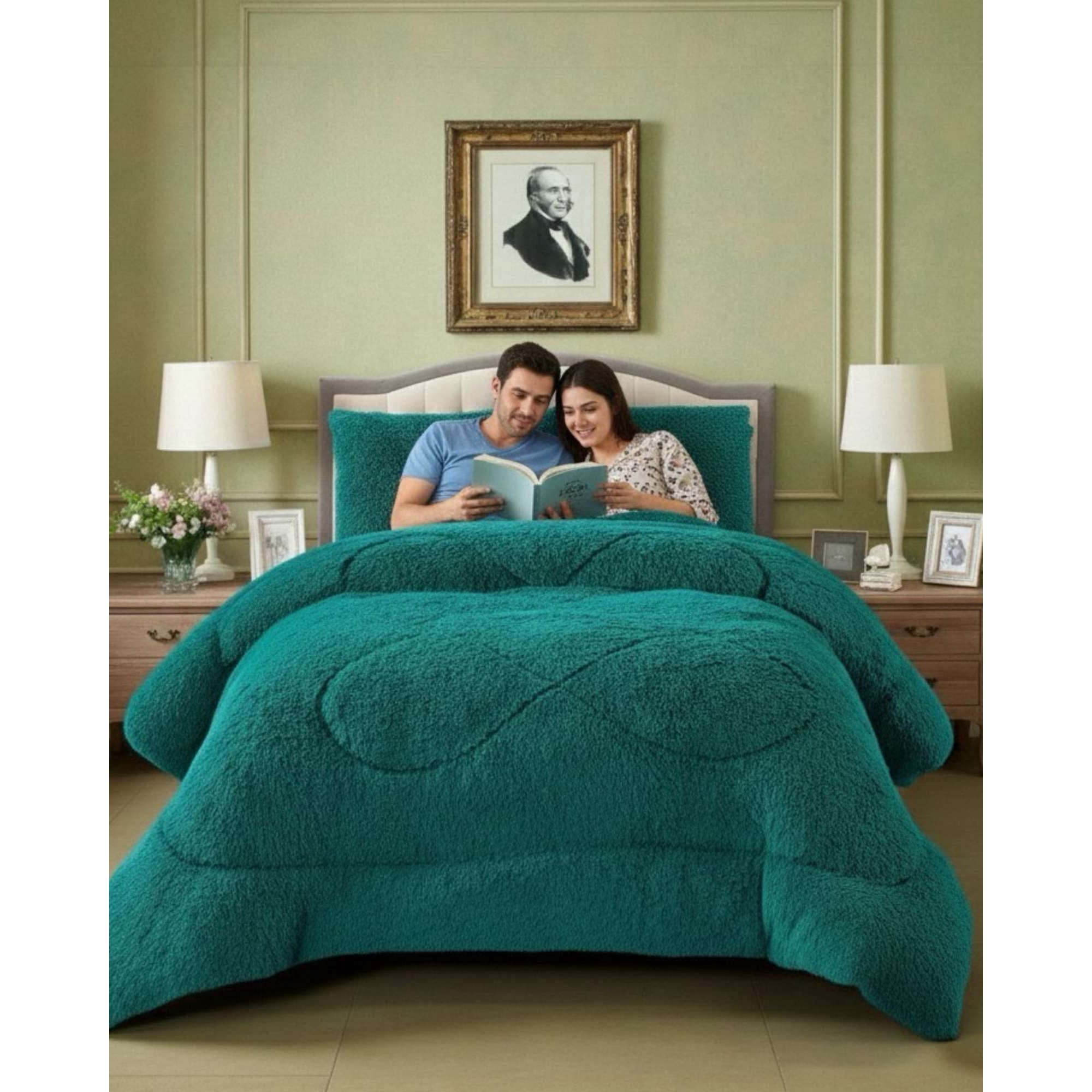 Myl Todo Hogar - Plumón Cubrecama 2 Plazas Sherpa Peludo Invierno Diseño Suave
