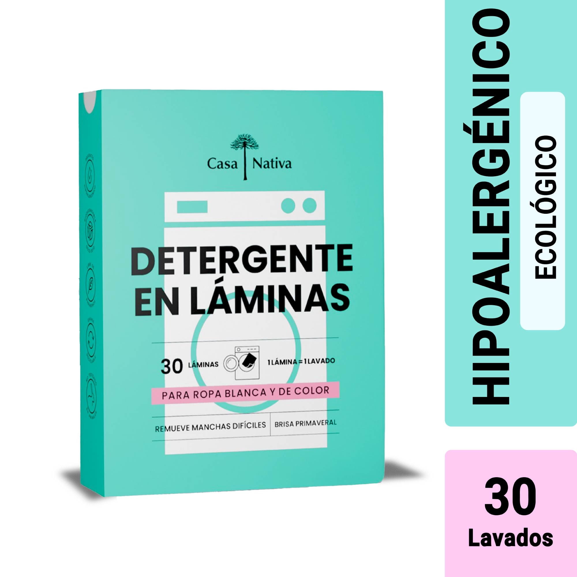 Detergente Concentrado En Láminas Biodegradables, Aroma Brisa Primaveral 30 Un Casa Nativa